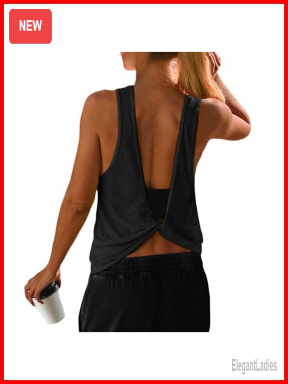 Open Back Workout Tank Top Sleeveless Twist Back Yoga Running Athletic